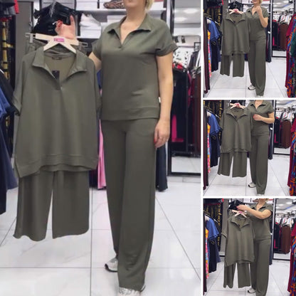 Lässiges Set mit Kurzarmoberteil und Hose für Damen