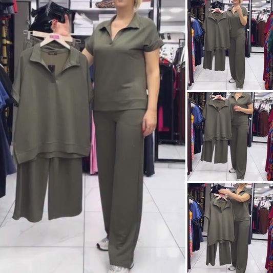 Lässiges Set mit Kurzarmoberteil und Hose für Damen