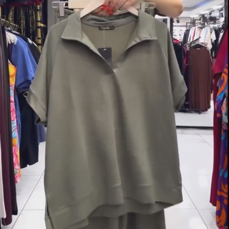 Lässiges Set mit Kurzarmoberteil und Hose für Damen