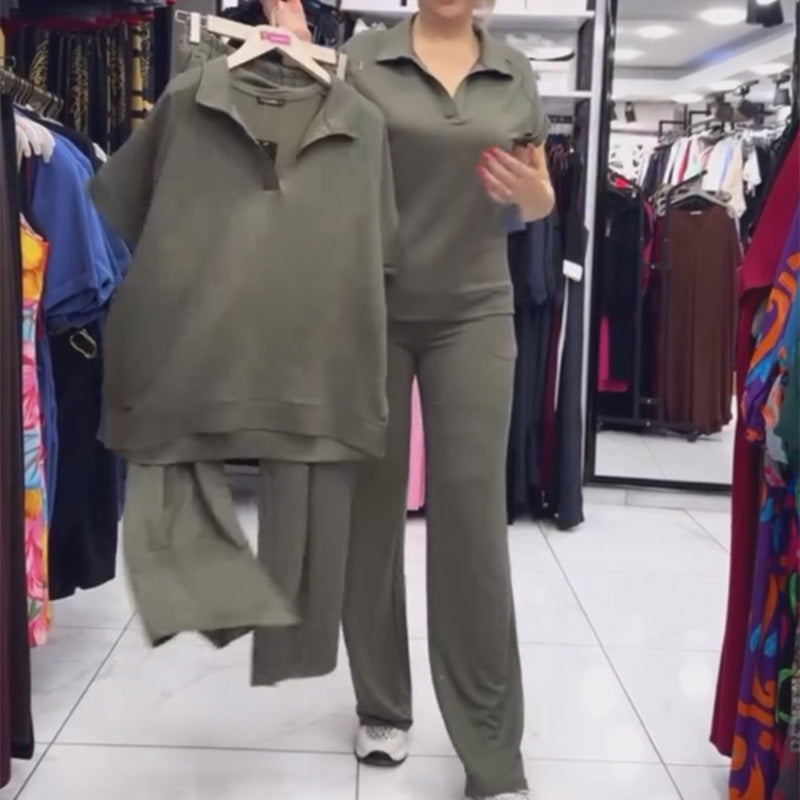 Lässiges Set mit Kurzarmoberteil und Hose für Damen