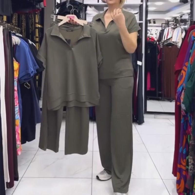 Lässiges Set mit Kurzarmoberteil und Hose für Damen