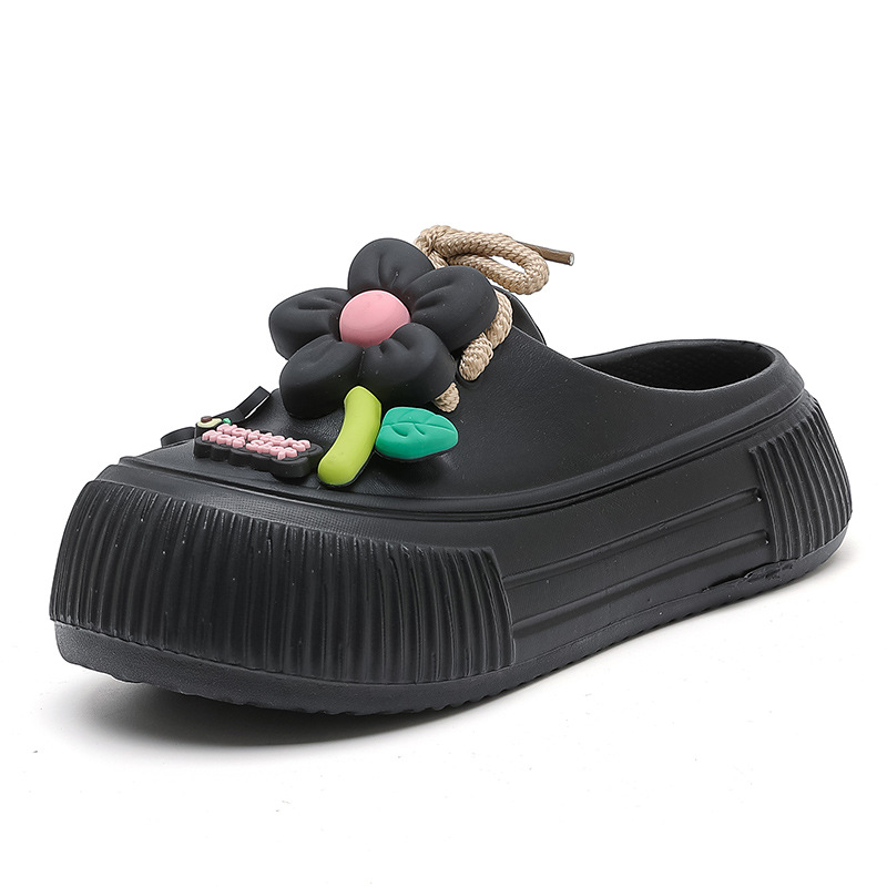 🍀Tragbar zu Hause und unterwegs 💖Atmungsaktive Damen-Pantoletten mit blumigem Schuhschmuck