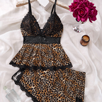 💖Nachtwäsche-Set aus Camisole und Shorts mit V-Ausschnitt und Spitzenbesatz✨