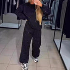 💖 Räumungsverkauf💖Damen Rundhalsausschnitt Lässiges Sport-Sweatshirt und Jogginghose 2-teiliges Set