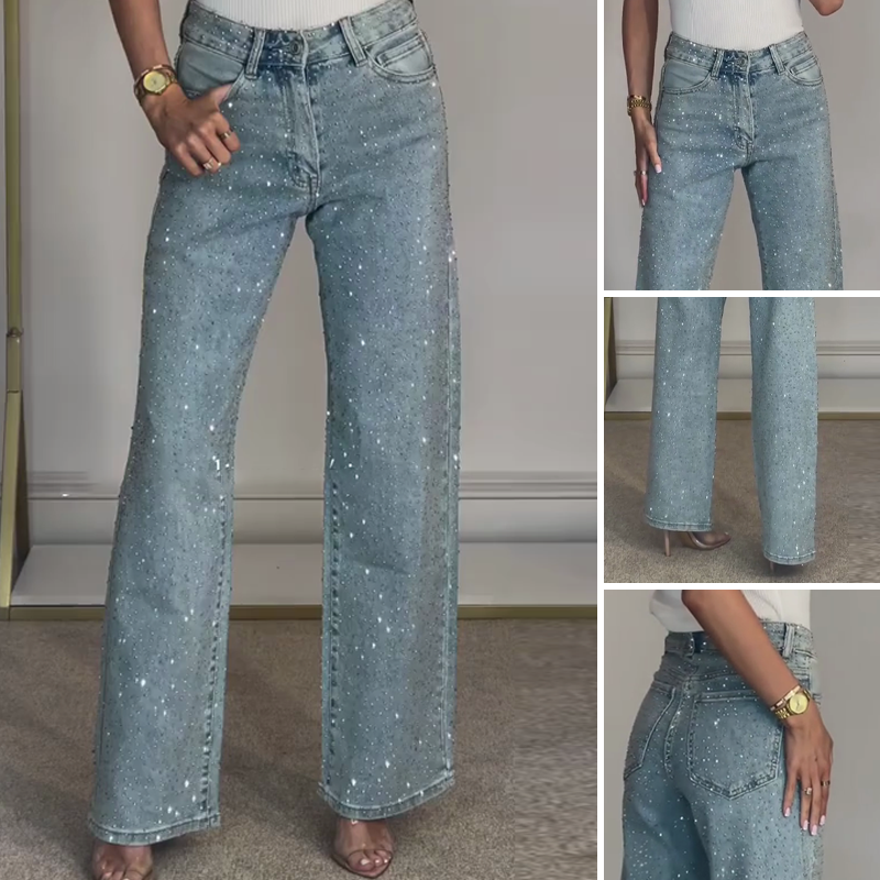 💖 💖Zeitlich begrenztes Angebot – 50 % Rabatt💥💥✨Damen-Jeans mit Strass-Steinen & Used-Optik