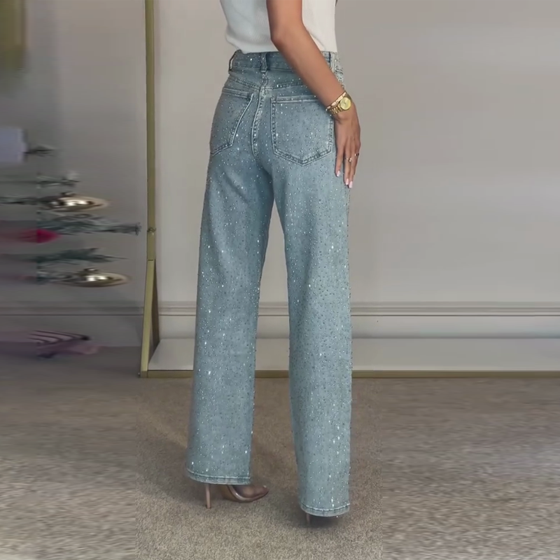 💖 💖Zeitlich begrenztes Angebot – 50 % Rabatt💥💥✨Damen-Jeans mit Strass-Steinen & Used-Optik