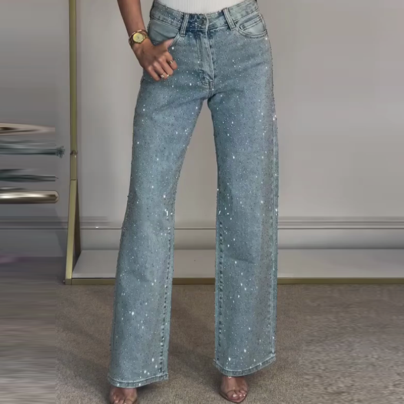 💖 💖Zeitlich begrenztes Angebot – 50 % Rabatt💥💥✨Damen-Jeans mit Strass-Steinen & Used-Optik