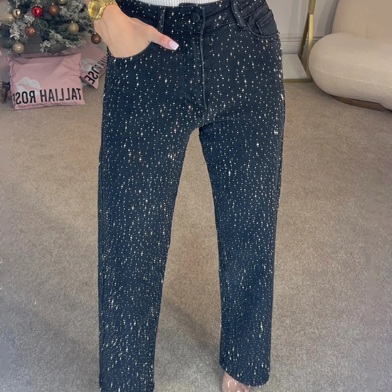💖 💖Zeitlich begrenztes Angebot – 50 % Rabatt💥💥✨Damen-Jeans mit Strass-Steinen & Used-Optik