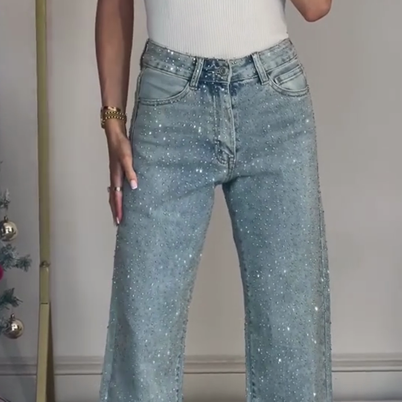 💖 💖Zeitlich begrenztes Angebot – 50 % Rabatt💥💥✨Damen-Jeans mit Strass-Steinen & Used-Optik
