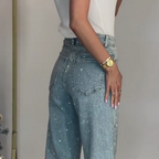💖 💖Zeitlich begrenztes Angebot – 50 % Rabatt💥💥✨Damen-Jeans mit Strass-Steinen & Used-Optik