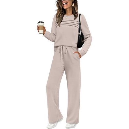 Crew Neck Drawstring 2‑Piece Loungewear Set 👚 Soft Matching Top & Pants