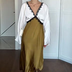 🎅🎁Weihnachtsangebot – 50 % Rabatt⏳Elegantes Damen-Langarmkleid mit Spitze und Patchwork