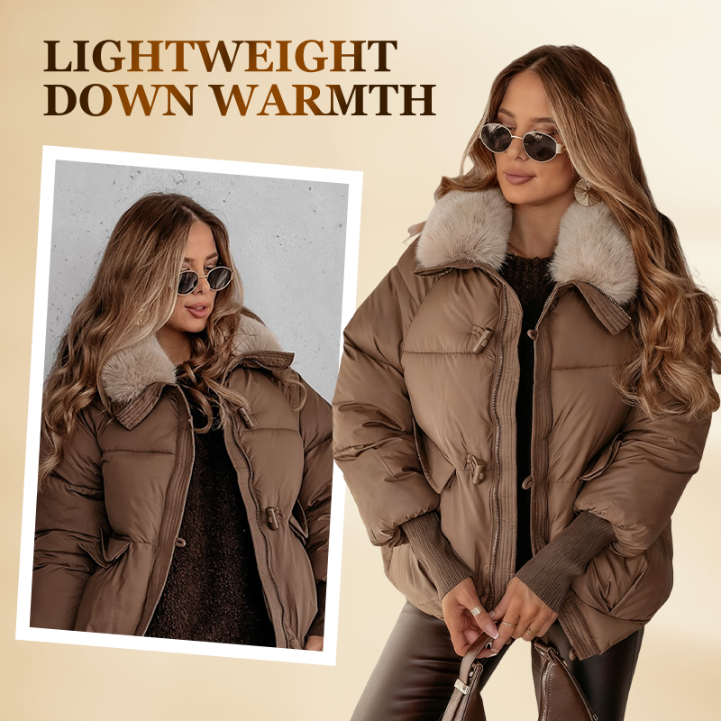 💖 💖Zeitlich begrenztes Angebot – 50 % Rabatt💥💥Damenmodischer Kurzer Daunenjacke Mit Flauschigem Kragen