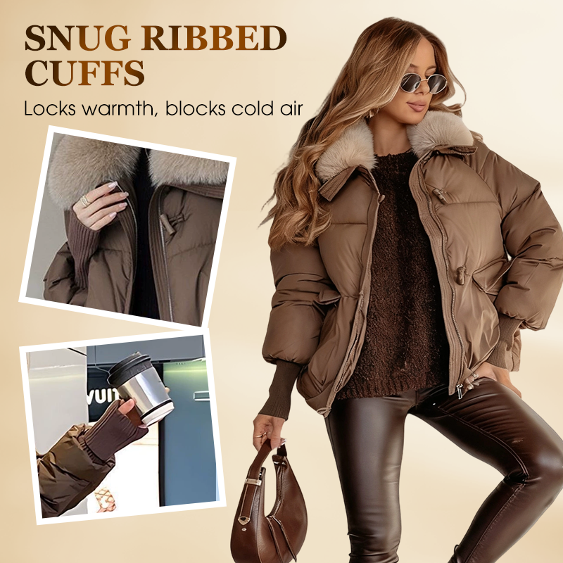 💖 💖Zeitlich begrenztes Angebot – 50 % Rabatt💥💥Damenmodischer Kurzer Daunenjacke Mit Flauschigem Kragen