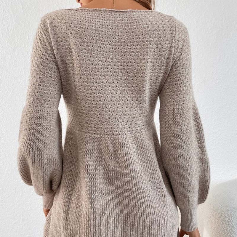 💕Was trägt man im neuen Jahr? - Lässiges Langarm-Strickpulloverkleid in A-Linie👗