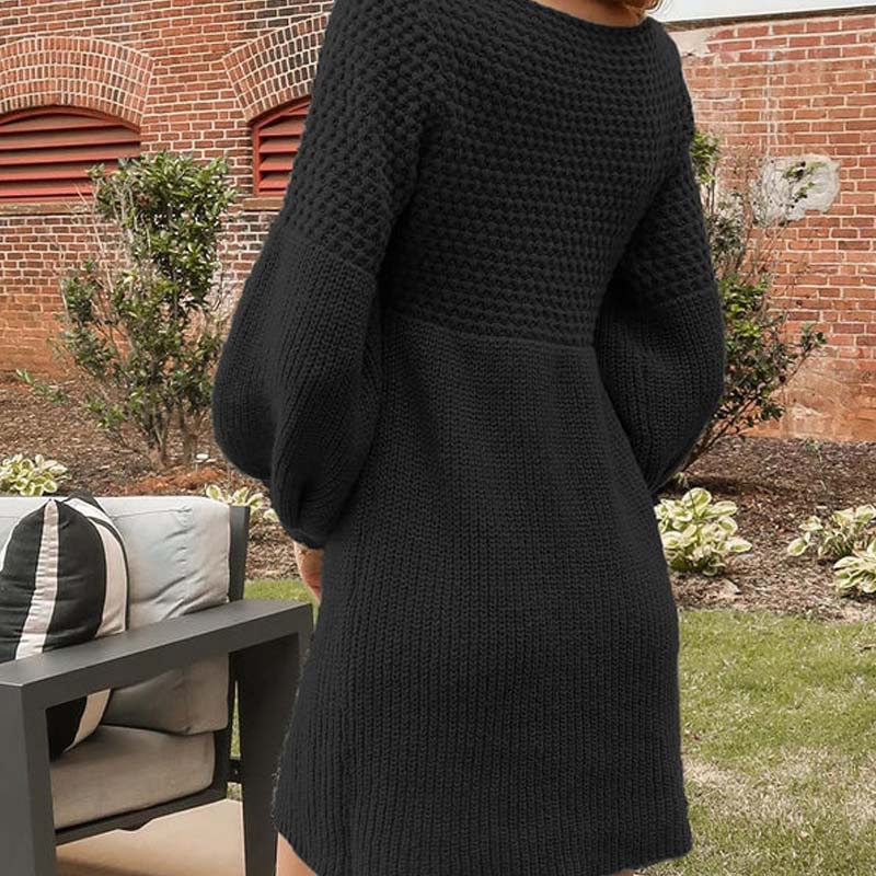 💕Was trägt man im neuen Jahr? - Lässiges Langarm-Strickpulloverkleid in A-Linie👗