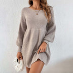 💕Was trägt man im neuen Jahr? - Lässiges Langarm-Strickpulloverkleid in A-Linie👗