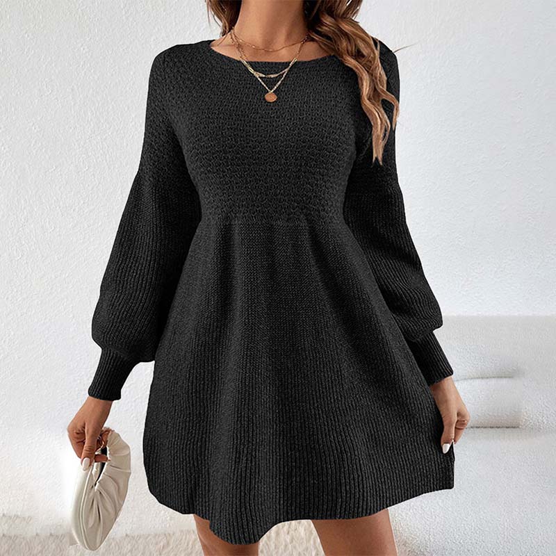 💕Was trägt man im neuen Jahr? - Lässiges Langarm-Strickpulloverkleid in A-Linie👗