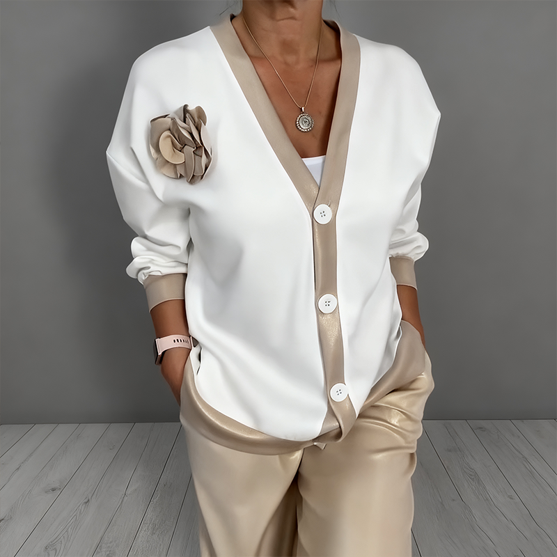 🔥Zeitlich begrenztes Angebot – 2-teiliges Set aus lässigem Damen-Oberteil mit V-Ausschnitt und Hose mit hoher Taille