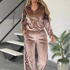💖 Räumungsverkauf💖Modisches Damen 2-teiliges Set mit Leopardenmuster: Oberteil mit Reißverschluss und Hose mit Kordelzug