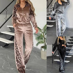 💖 Räumungsverkauf💖Modisches Damen 2-teiliges Set mit Leopardenmuster: Oberteil mit Reißverschluss und Hose mit Kordelzug