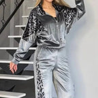 💖 Räumungsverkauf💖Modisches Damen 2-teiliges Set mit Leopardenmuster: Oberteil mit Reißverschluss und Hose mit Kordelzug