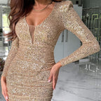 💖 💖Zeitlich begrenztes Angebot – 50 % Rabatt💥💥Pailletten-Wickelkleid mit V-Ausschnitt