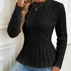 🎅🎁Weihnachtsangebot – 50 % Rabatt⏳Damen Pullover mit grobem Strick, Rundhalsausschnitt und Peplum-Saum
