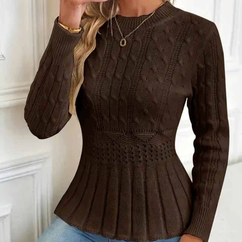 🎅🎁Weihnachtsangebot – 50 % Rabatt⏳Damen Pullover mit grobem Strick, Rundhalsausschnitt und Peplum-Saum