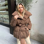 🎅🎁Weihnachtsangebot – 50 % Rabatt⏳Stylische einfarbige Pufferjacke mit Gürtel für Damen