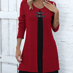 💃🌸Damenkleid in A-Linie, knielang, mit angedeutetem Zweiteiler-Look