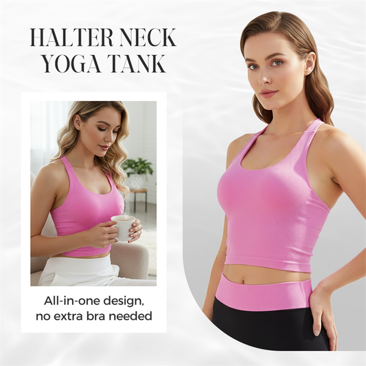 Halter Neck Yoga Tank Top with Built-in Bra