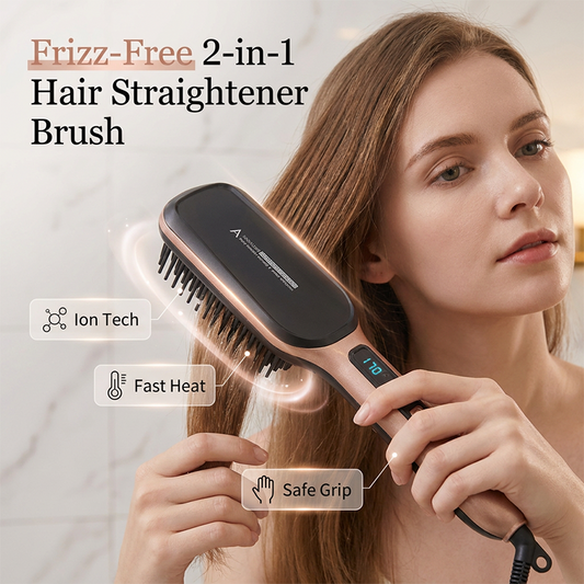 Negative Ion 2-in-1 Hair Straightener Brush