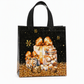🎄 Black Christmas Non-Woven Gift Tote: 23x22x11cm, Gold Foil Design, Tear-Resistant, Reusable Holiday Bag