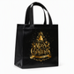 🎄 Black Christmas Non-Woven Gift Tote: 23x22x11cm, Gold Foil Design, Tear-Resistant, Reusable Holiday Bag