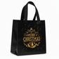🎄 Black Christmas Non-Woven Gift Tote: 23x22x11cm, Gold Foil Design, Tear-Resistant, Reusable Holiday Bag