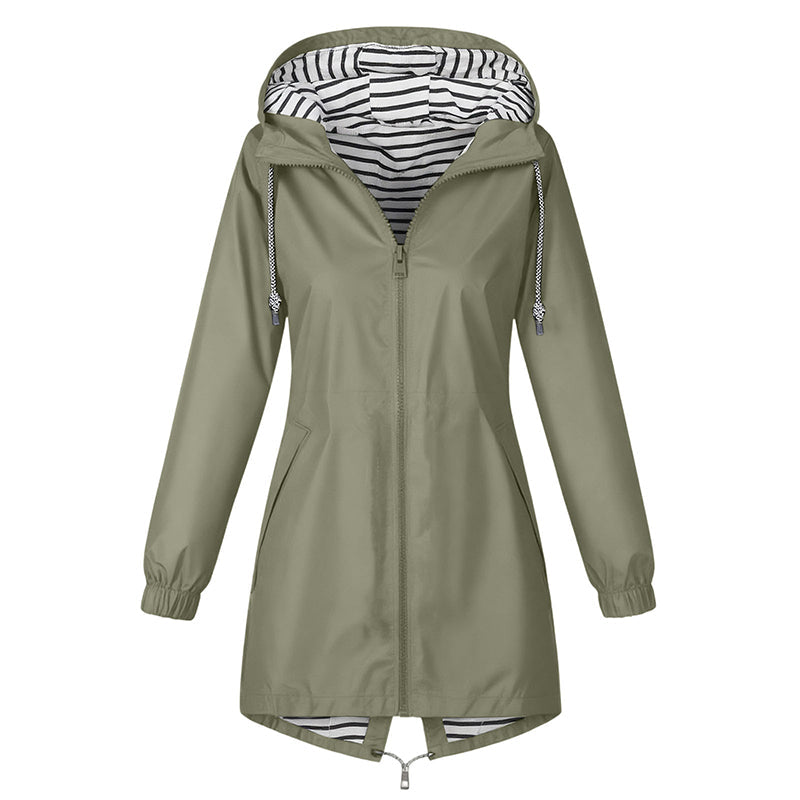 Army green hooded rain jacket