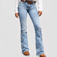Women High Waisted Distressed Flare Jeans