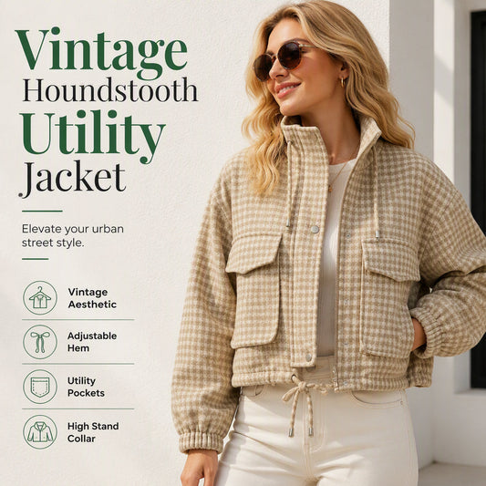 🌿Women's Cropped Houndstooth Jacket