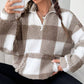 Women's Loose Fit Plaid Patchwork Sherpa Jacket