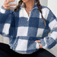 Women's Loose Fit Plaid Patchwork Sherpa Jacket